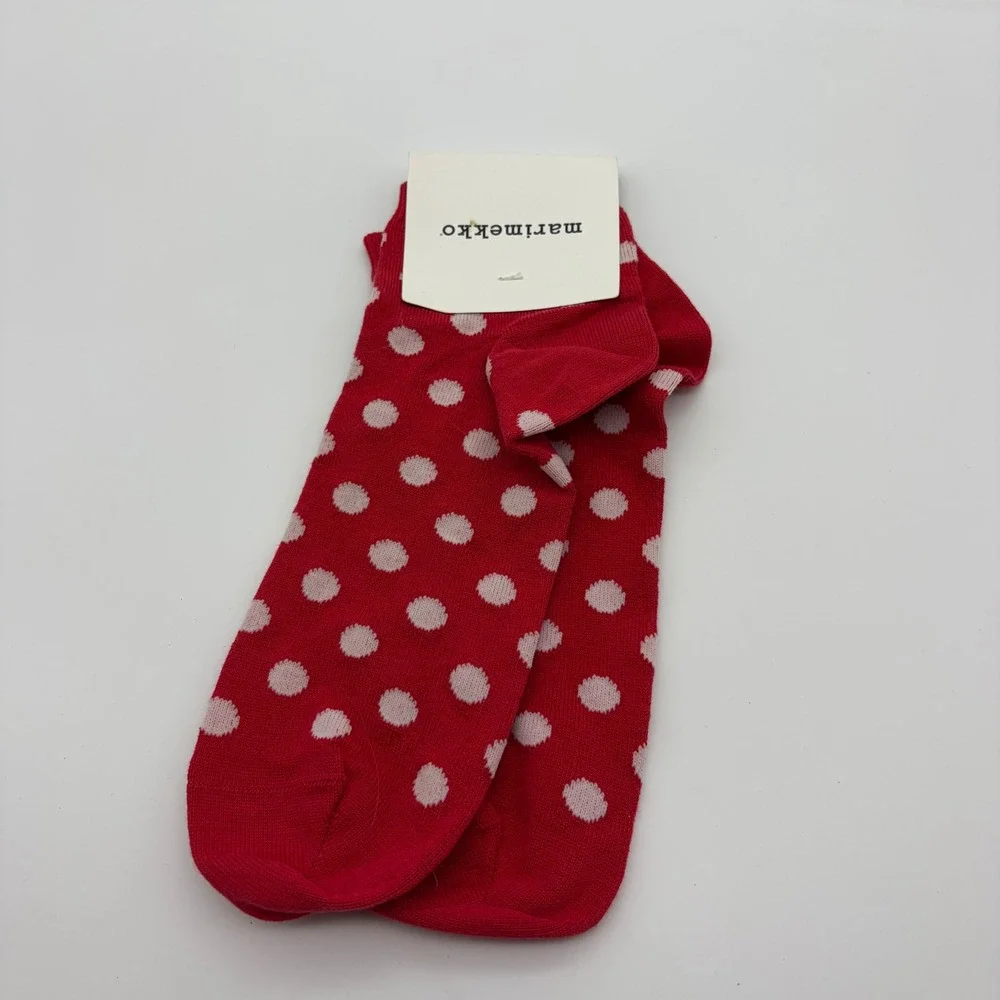 Marimekko Dotti Red Pink Polka Dot Ankle Socks Cotton Blend Size 40/42 Portugal